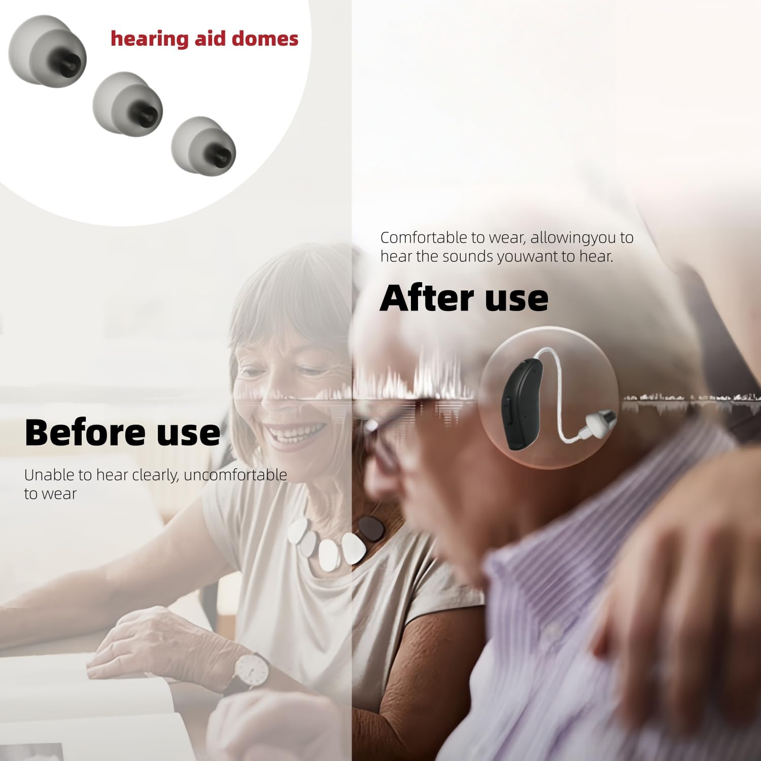 Domos de audífonos Resound compatibles con resone, domos de repuesto para audífonos ahumados (paquete de prueba de potencia, 18 unidades)