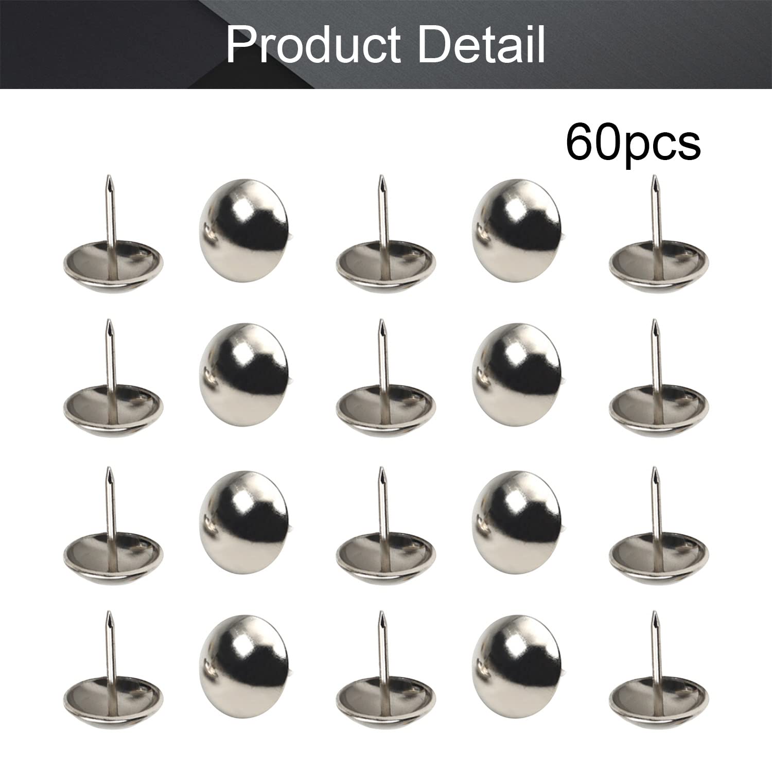 25Pcs Silver Upholstery Nails Tacks - 0.43" Head, 0.67" Height, Iron Round Thumb Pins For Furniture & Cork Board