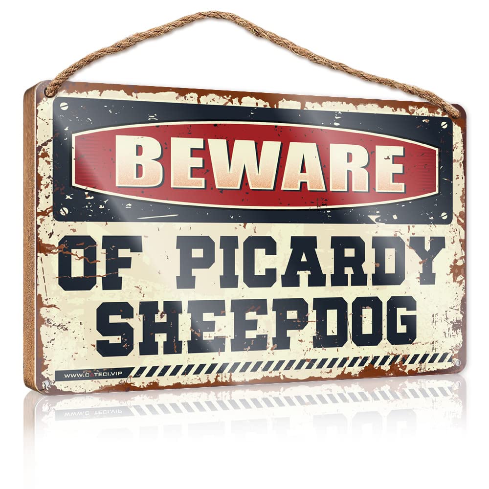 Porch Signs And Decor Outdoor Beware Of Picardy Sheepdog Wooden Sign Outdoor Signs And Decor Spring Porch Sign(23X35CM)