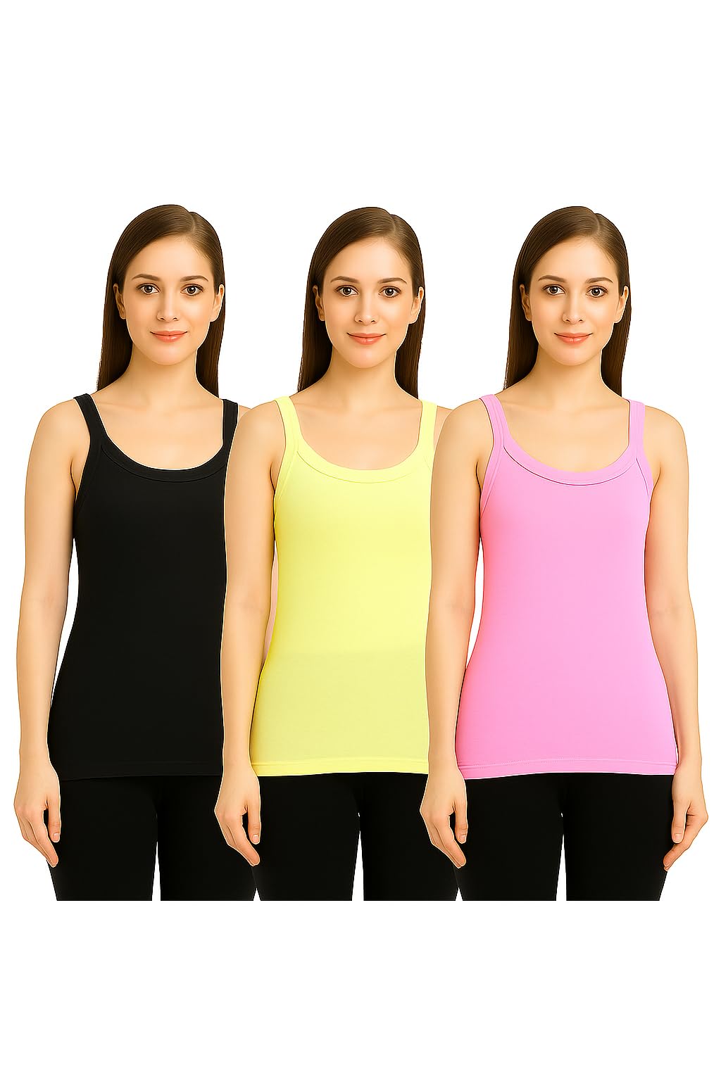 Angel Cotton Camisole Tank Top Vest Inner Wear Camisole for Women, Girls, Multicolored, Pack of 3, Size 90-image-1