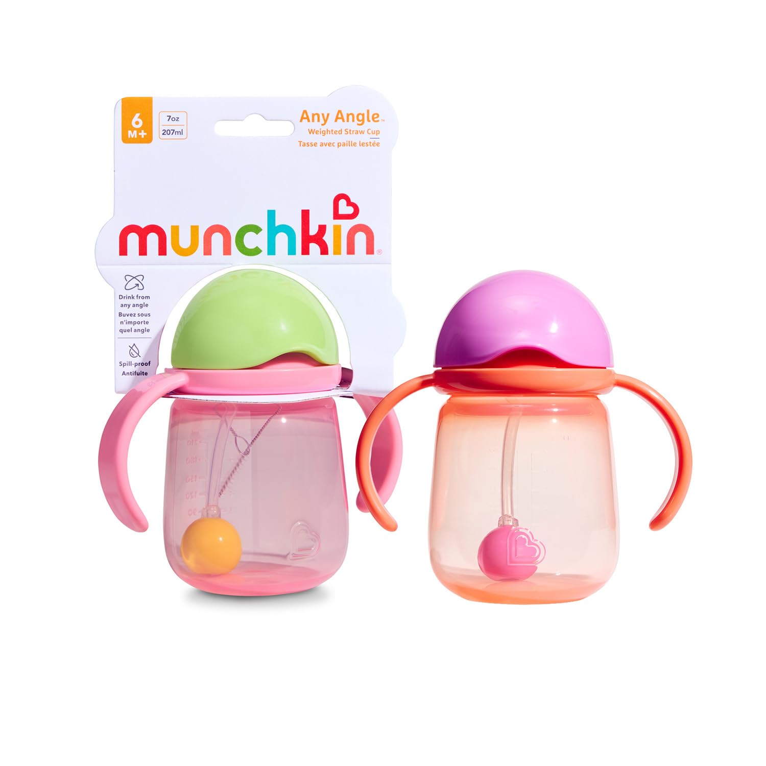 Munchkin Tip and Sip Baby Cup |2 Pack|6m+|Weighted Straw|207ml Pink/Coral
