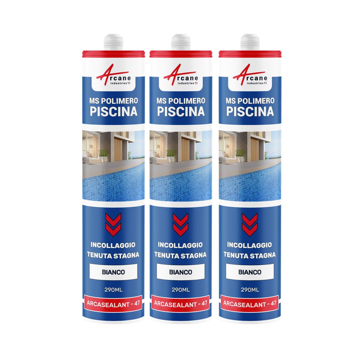 Sigillante per piscine, costruttori di piscine, spa, centri benessere - ARCASEALANT PISCINA - 290 ml x 3 Bianco - ARCANE INDUSTRIES