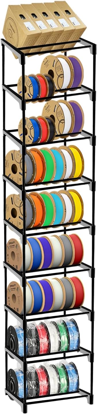 9-Tier Modular 3D Printer Filament Storage Rack, High-Strength Carbon Steel Spool Holder & Organizer, Holds 54 Spools(1kg), Space-Saving, Customizable, Tool-free Assembly