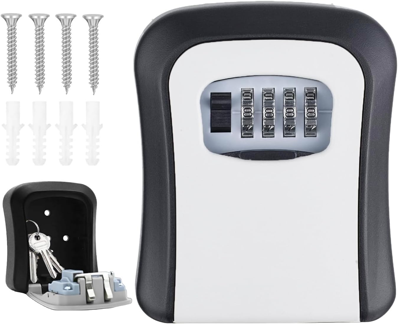 Key Lock Box 4 Digit Password ABS Metal Dial Storage Management Anti-theft Wall Mounted Large Space Safe Combination Lock Box (1 Pcs)-image-9