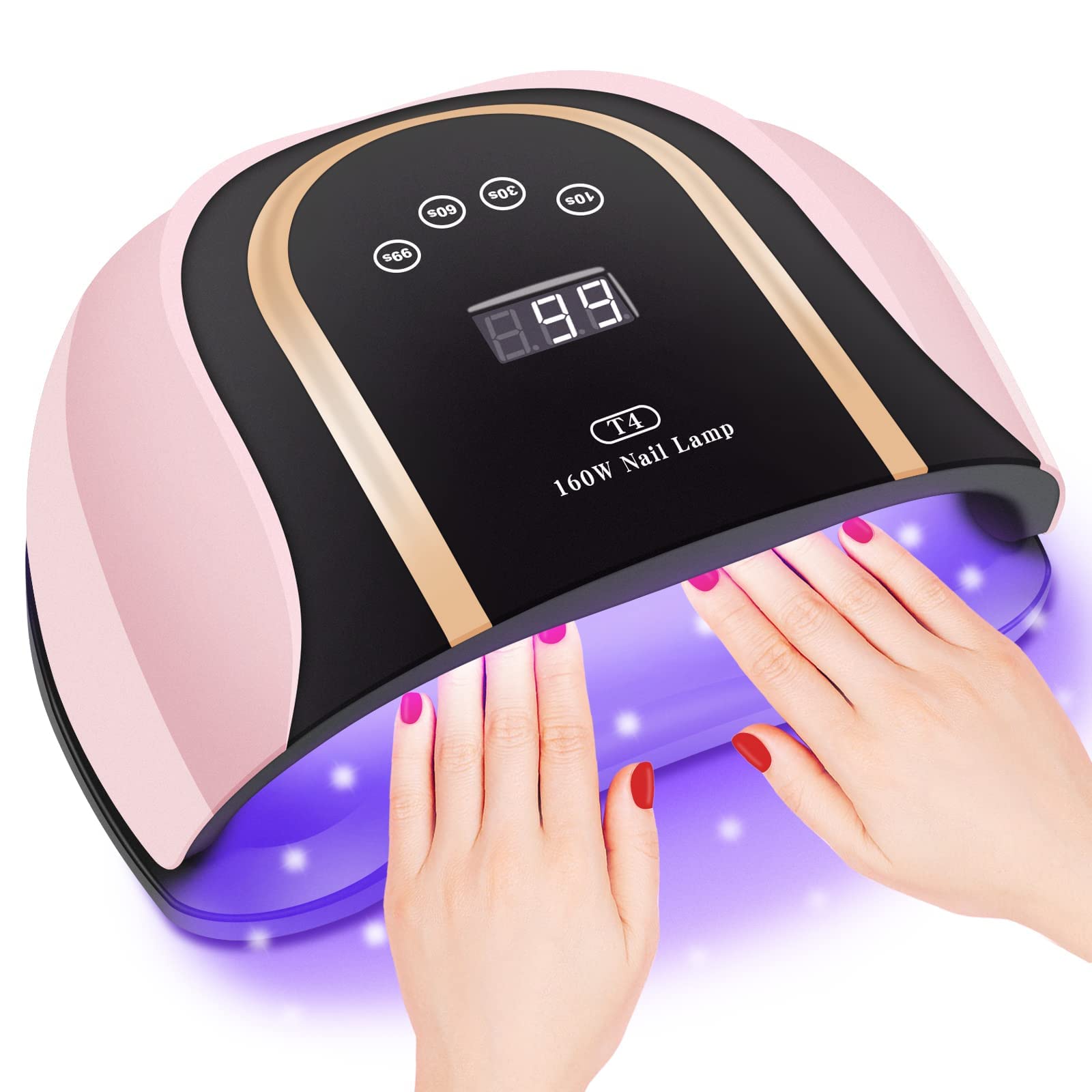 Arabest UV LED Nail Lamp, 160W Quick-drying Curing Lamp Nail Dryer, Professional Nail Dryer Gel Polish Light with 4 Timer Setting LCD Display for Gel Nails DIY in Home and Salon