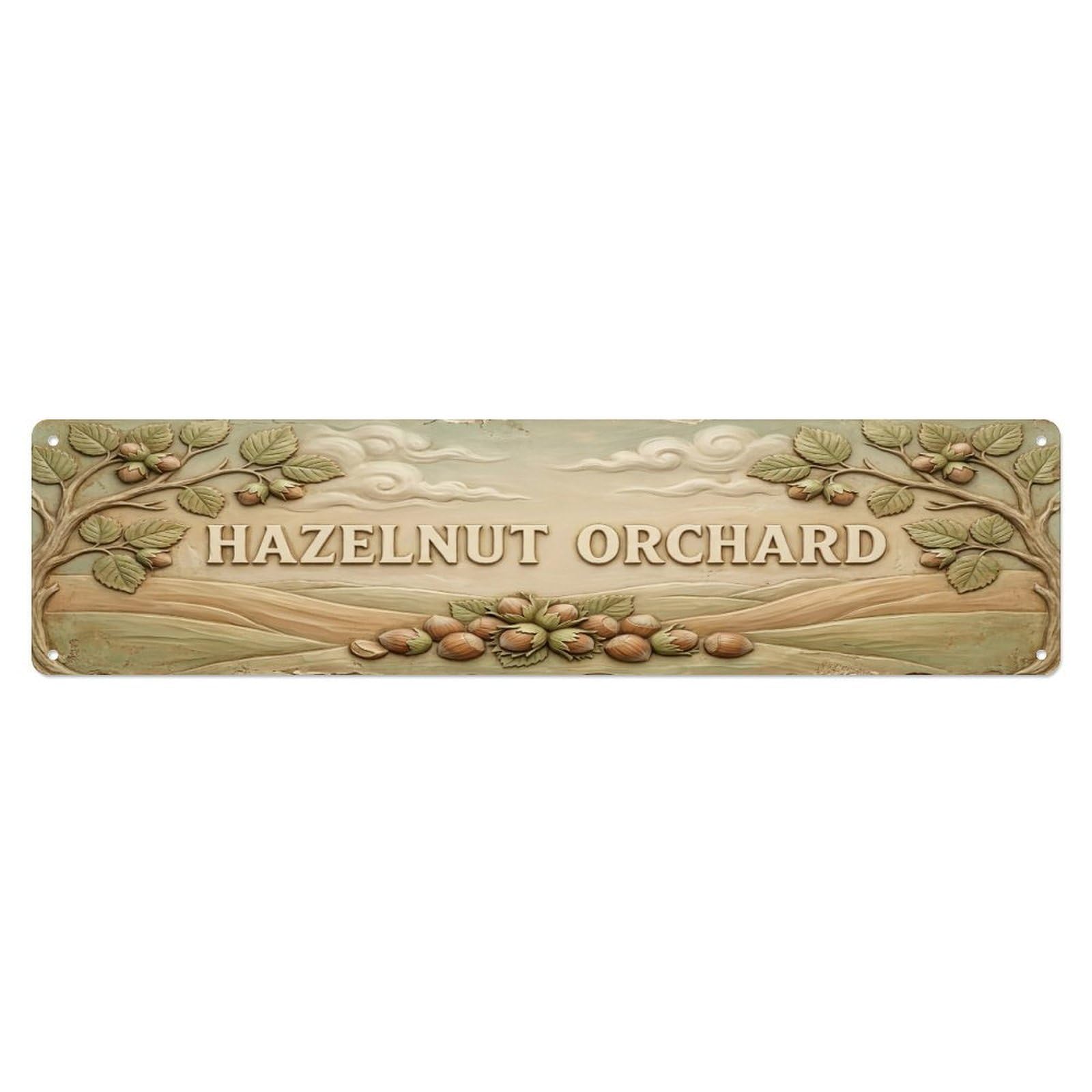 Vintage Cottagecore Garden Hazelnut Orchard Relief Metal Tin Sign