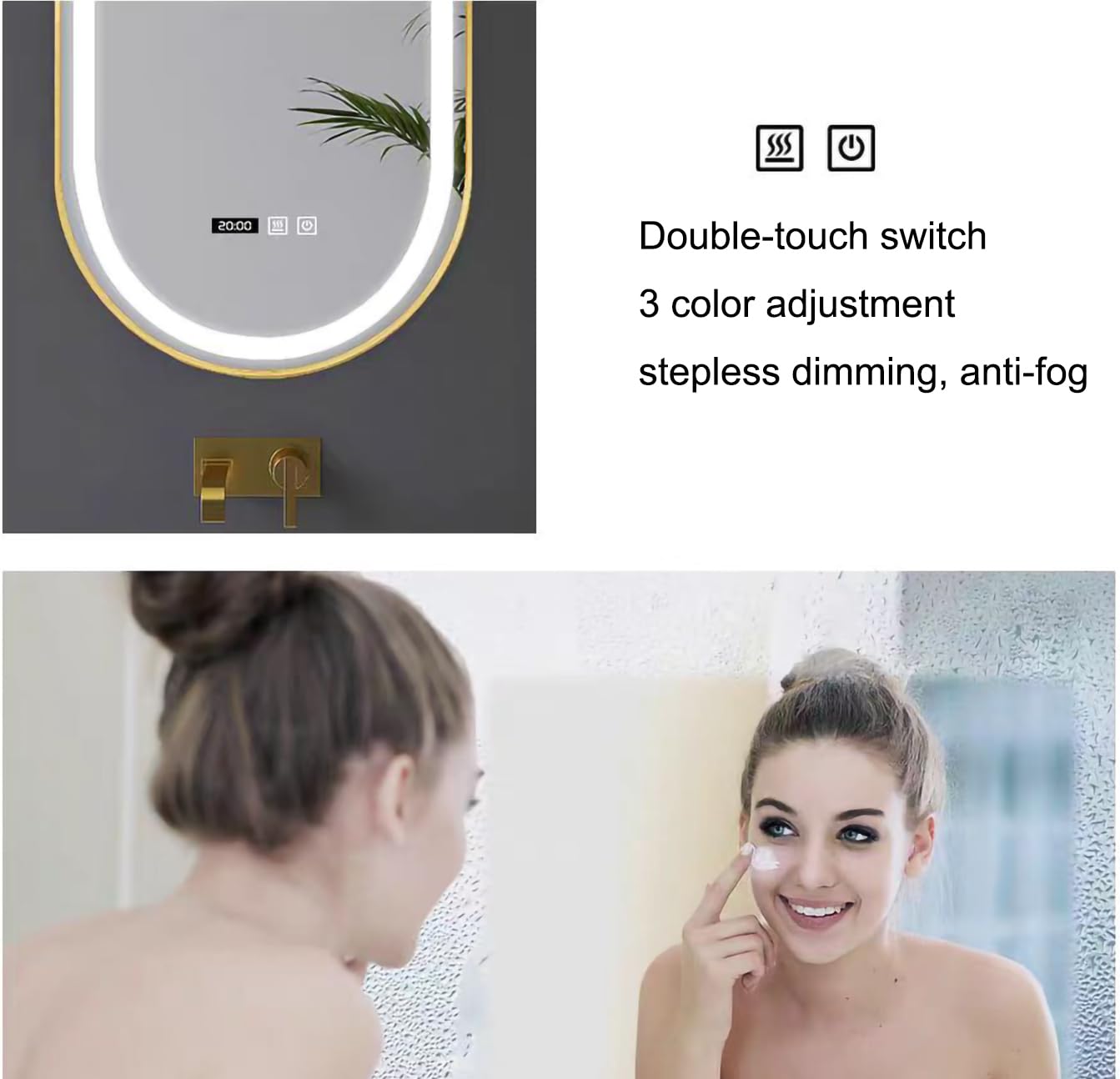 Specchio Espejo de baño ovalado LED Negro de 40 x 70 cm, iluminado con 3 ajustes de Color, Control táctil, película antivaho y diseño retroiluminado Moderno para baños Elegantes.