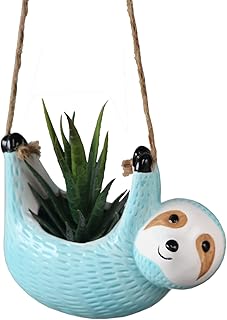 ABETREE Ceramic Sloth Hanging Planter Sloth Gift Cute Animal Planter for Air Plants, Adorable Small Pot for Succulent Plants