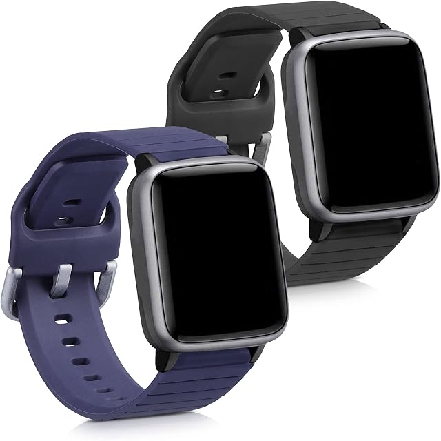 kwmobile Watch Bands Compatible with Willful Fitnesstracker/Smartwatch - Straps Set of 2 Replacement Silicone Band - Black/Dark Blue