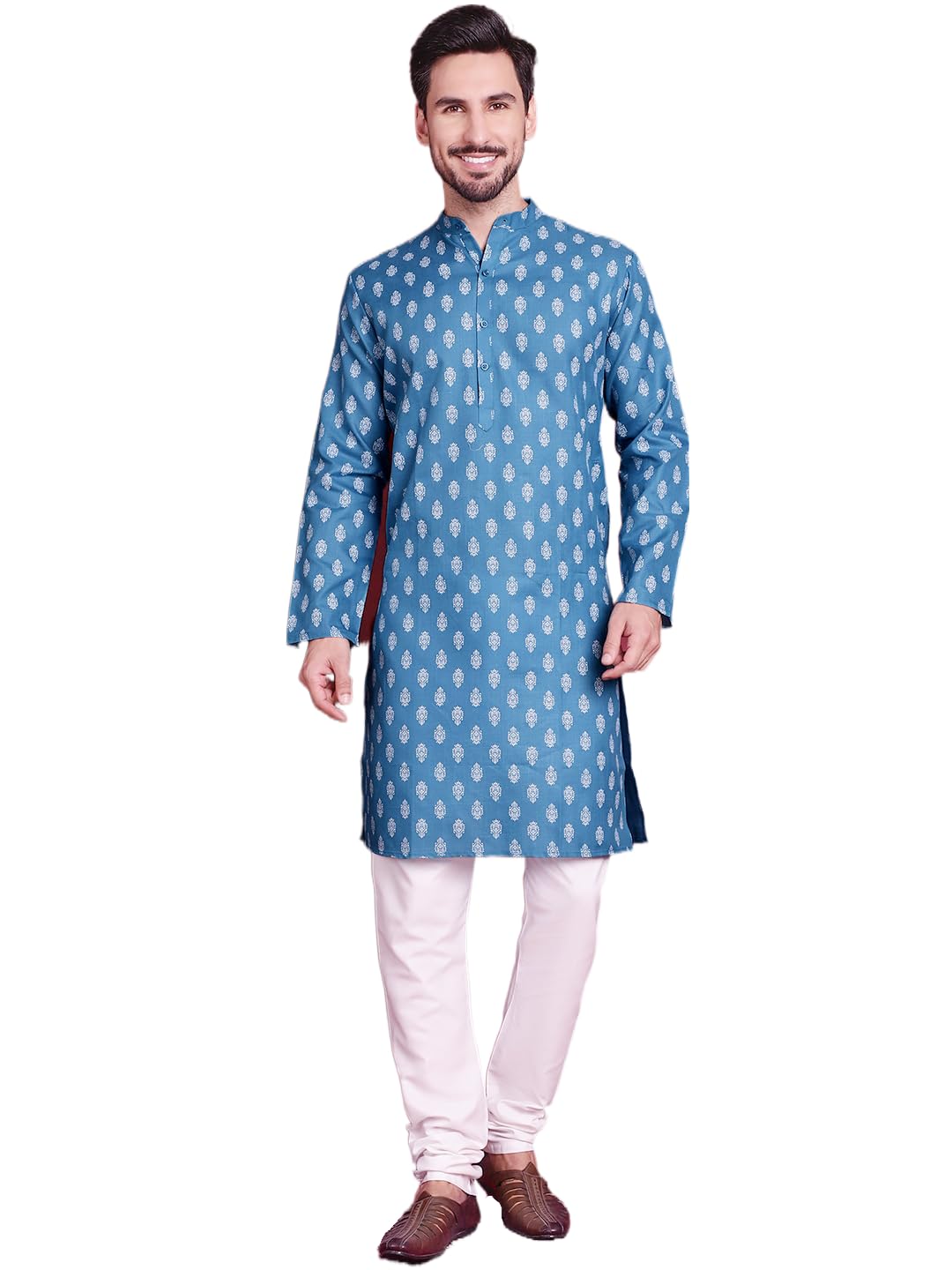 Floral Printed Kurta with Pyjama for Men-image-0