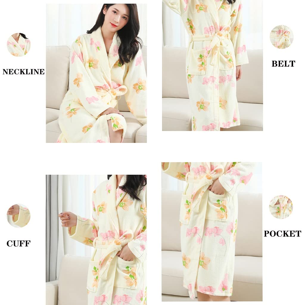 Albornoz para Mujer, Toalla De Rizo, Túnicas Sexy, Manga Larga Difusa, Algodón Ligero, Hotel Yukata, Pijama De Baño, SPA, Suave, Cómodo, Estampado Pansy (Color : Purple Flower, Size : XL-120cm)