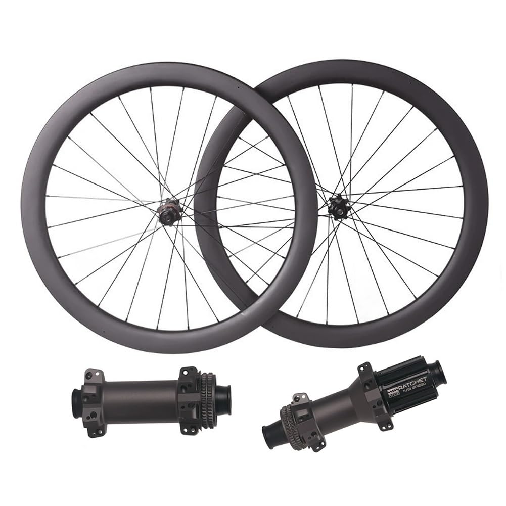 Carbon Fiber Road Bike Wheels 36T Ratchet System 45mm Tubeless Ready & Clincher Wheelset, HG, 700c Thru Axle Disc Brake Wheel Set Bike Accessories(Gray hub)