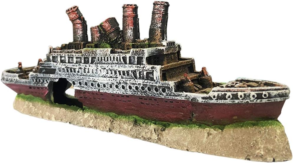 SLOCME Aquarium Titanic Shipwreck Decorations - Fish Tank Resin Material Pirate Ship Decor, Titanic Sunken Ship Ornament