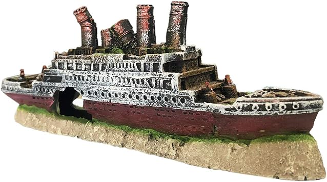 SLOCME Aquarium Titanic Shipwreck Decorations - Fish Tank Resin Material Pirate Ship Decor, Titanic Sunken Ship Ornament