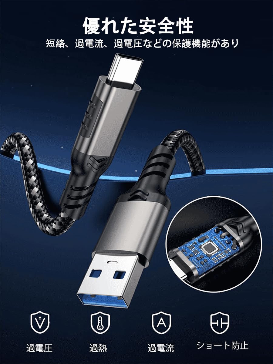 Amazon.co.jp: USB Type C ケーブル 10Gbpsデータ転送 60W 20V/3A 急速