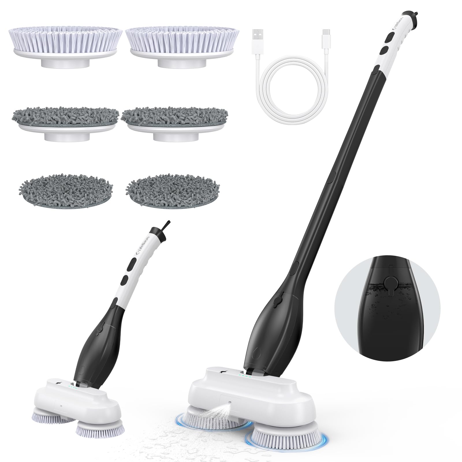 Balai Nettoyeur de Sol Électrique Sans Fil IPX8 avec Pulvérisateur, Autonomie 60 Min, Réservoir 800ml, Manche 4-Niveaux, Nettoyeur et Polisseur pour Parquet, Carrelage et Marbre