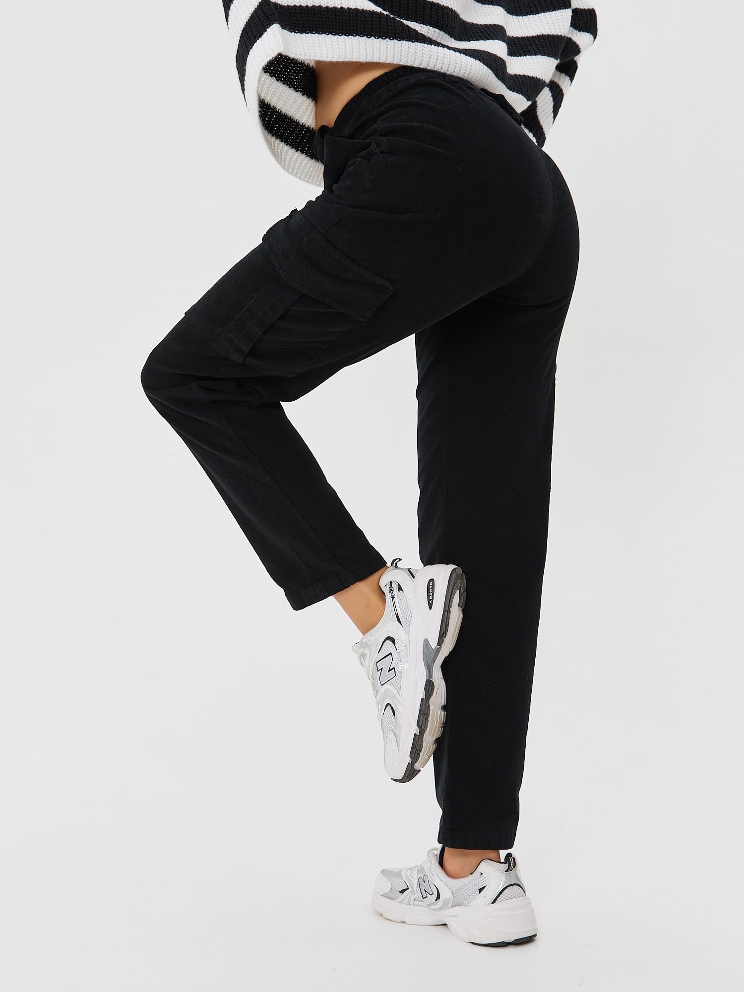 Pantaloni Cargo Donna Cotone Velluto a Coste Leggero Jeans Vita Alta Pantaloni Eleganti Primaverili con Tasche Chino Donna