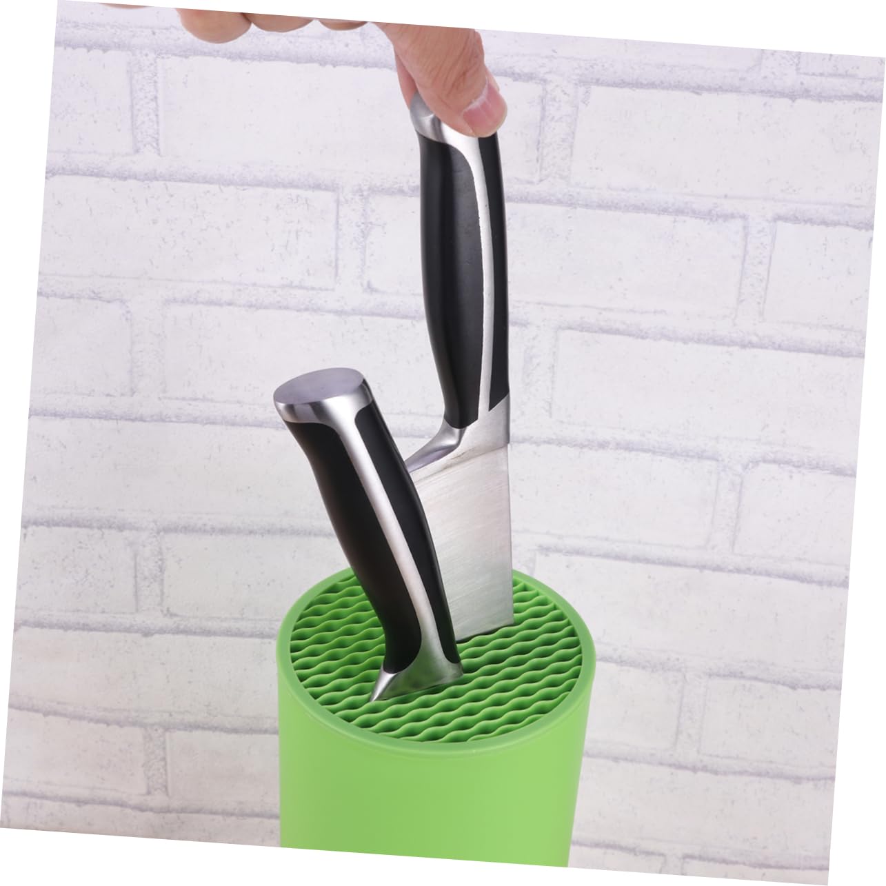 FUNOMOCYA Plastic Cylinder Knife Holder with Slot Design Green Multifunctional Storage Rack for Kitchen Utensils and Counter Organization
