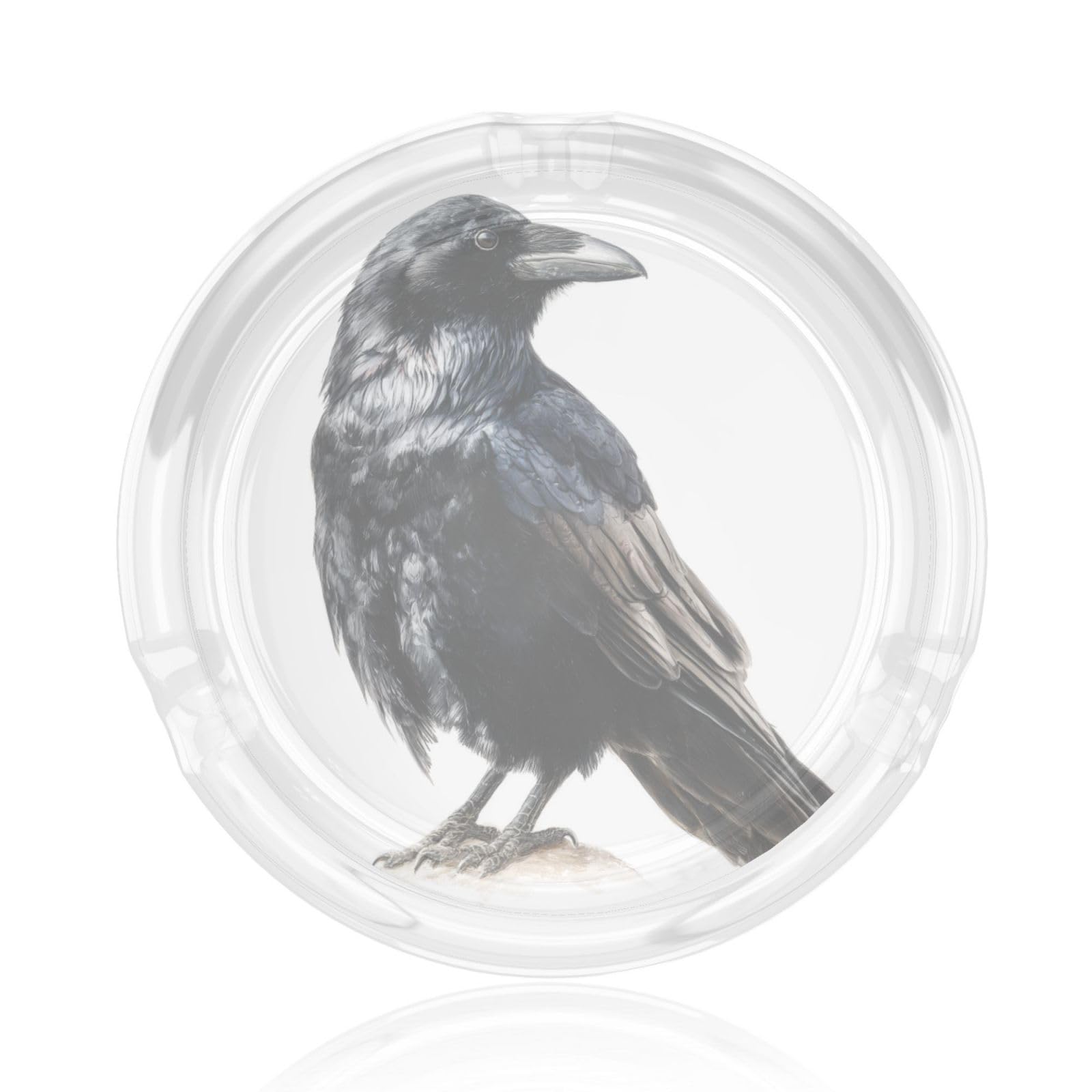 Realistic A Crow On White Glass Ashtray For Cigarettes Ash Trays Case For Home Office Decor