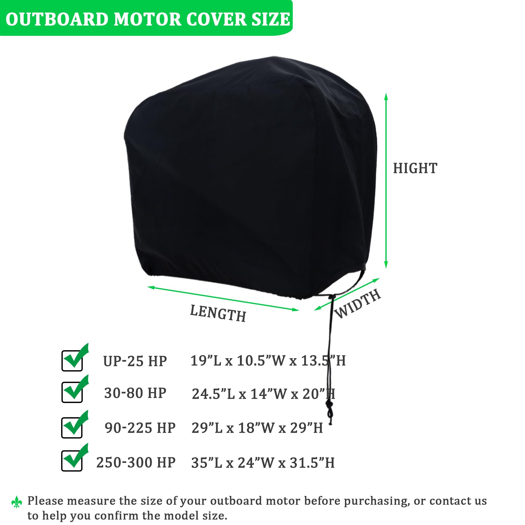 Mezza copertura per motore fuoribordo, in tessuto Oxford impermeabile, copertura per motore per barca, copertura universale per motore per barche fino a 150-225 HP, nero