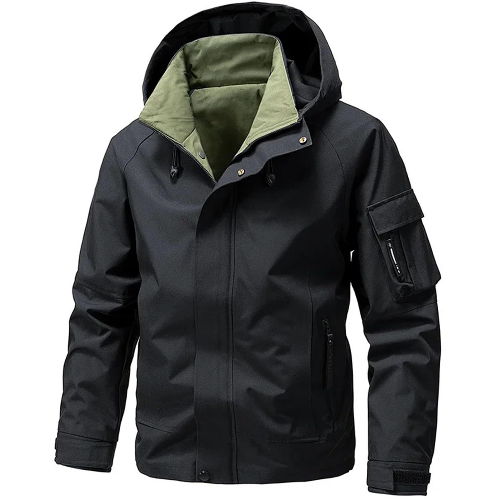 Chaqueta impermeable de camping for hombre, softshell, con cremallera y capucha, cortavientos, for senderismo, ligera, for primavera otoño Para Hombre