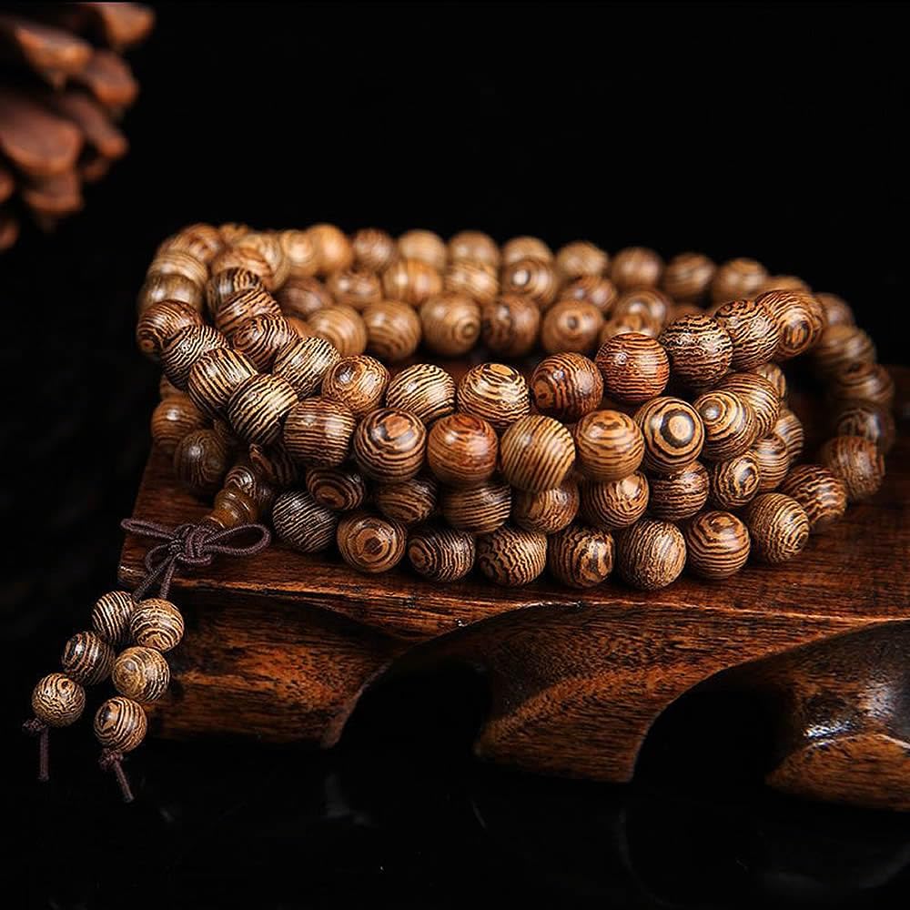 Unisex Naturalny Naszyjnik Mala z Drewna Wenge, Bransoletka z Koralików Modlitewnych, Medytacja Buddyjska Japa, Różaniec Mala, Koraliki do Jogi
