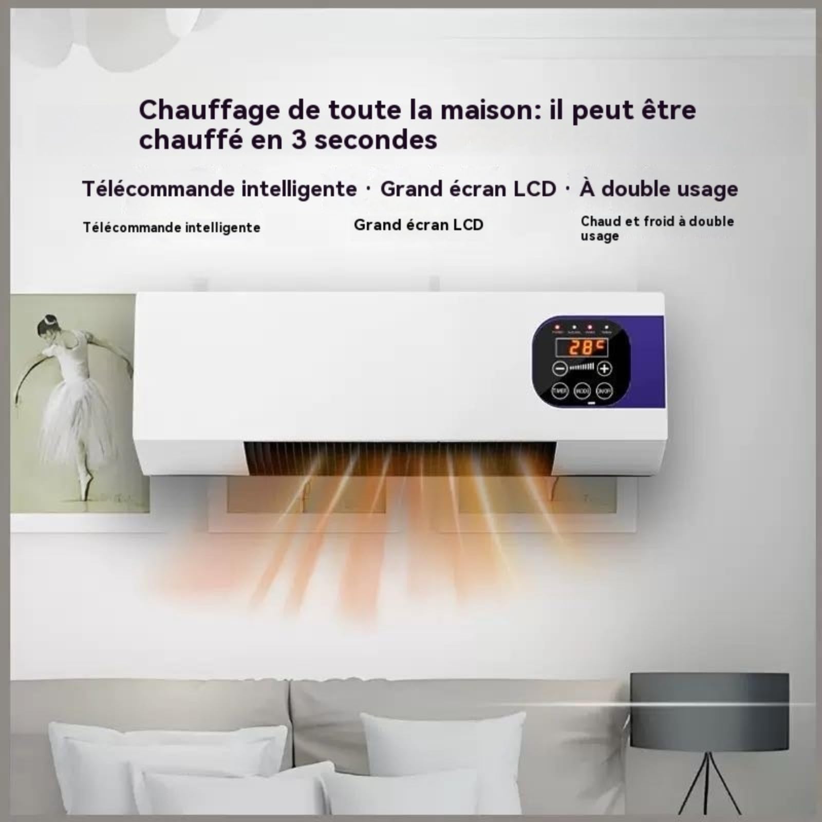 Portable Climatiseur Mural 2000W Conception D'Installation Facile Clim Murale Pour Salle De Bain Chambre À Coucher Salle À Manger