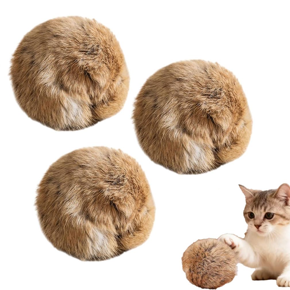 Rabbit Fur Ball Cat Toy, Soft Fluffy Cat Toy Ball, Soft Cat Pom Pom Balls Interactive Plush Toy Catnip Ball, Cat Fuzzy Balls Fur Pets Toys Cat Exercise Training Chasing Toys for Indoor Pets (3PCS)