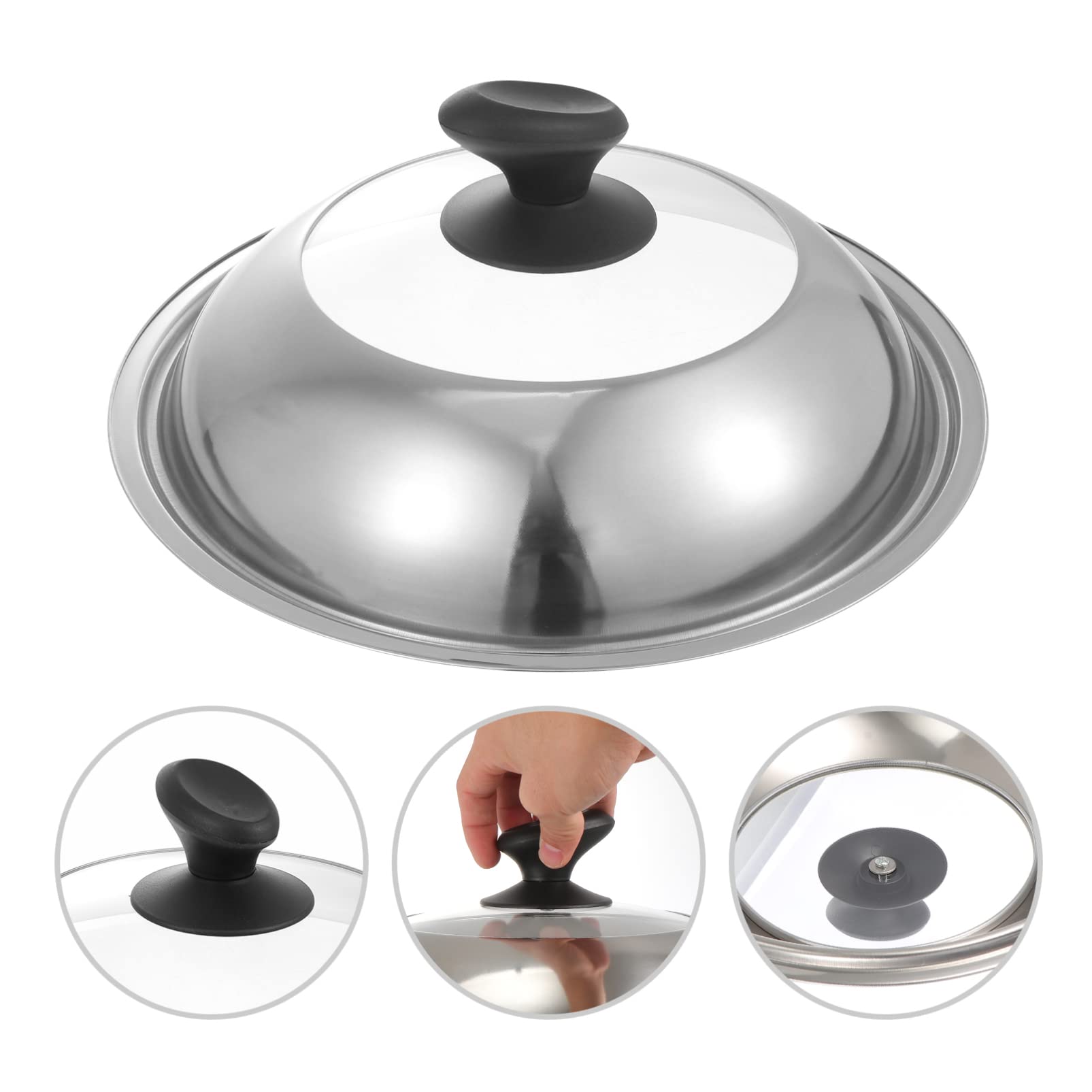 Tapa Universal De Acero Inoxidable para Ollas con Mango Resistente Al Calor, Tapa De Repuesto para Sartén De Hierro Fundido, Tapa De Vidrio Templado para Ollas, Sartenes,Silver-36CM