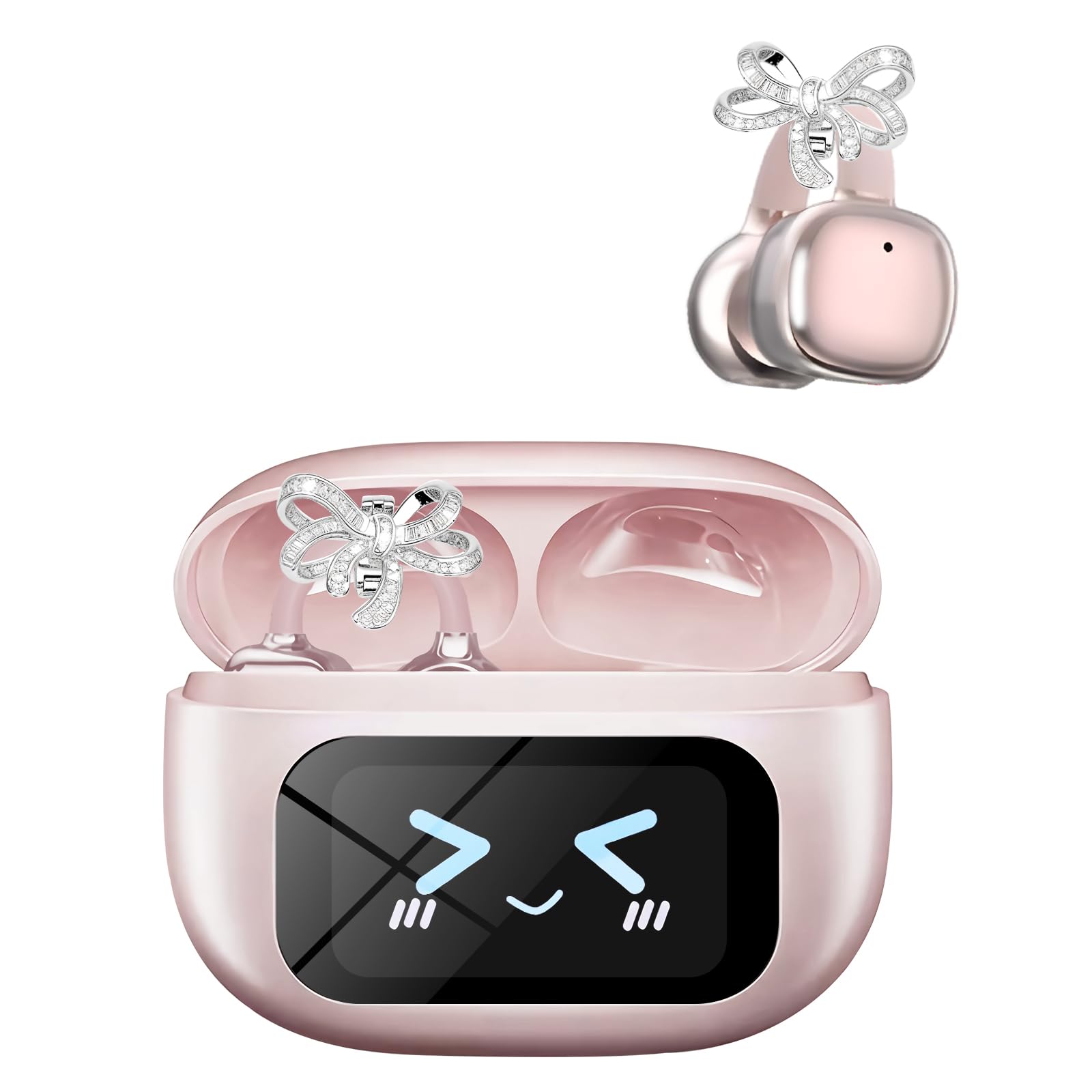 Alutoria Cuffie Auricolari Aperte, Touchscreen Intelligente Auricolare Con Clip, Cuffia Traduzione, 3.7g Ultraleggero Comfort, 65 ore di Riproduzione, Auricolari Open Ear Bluetooth 5.4 (ROSA)