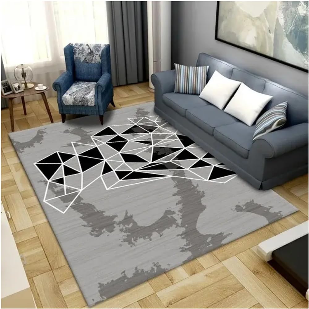 Tapis de sol géométrique moderne pour réchauffer un carrelage froid de salon ou chambre