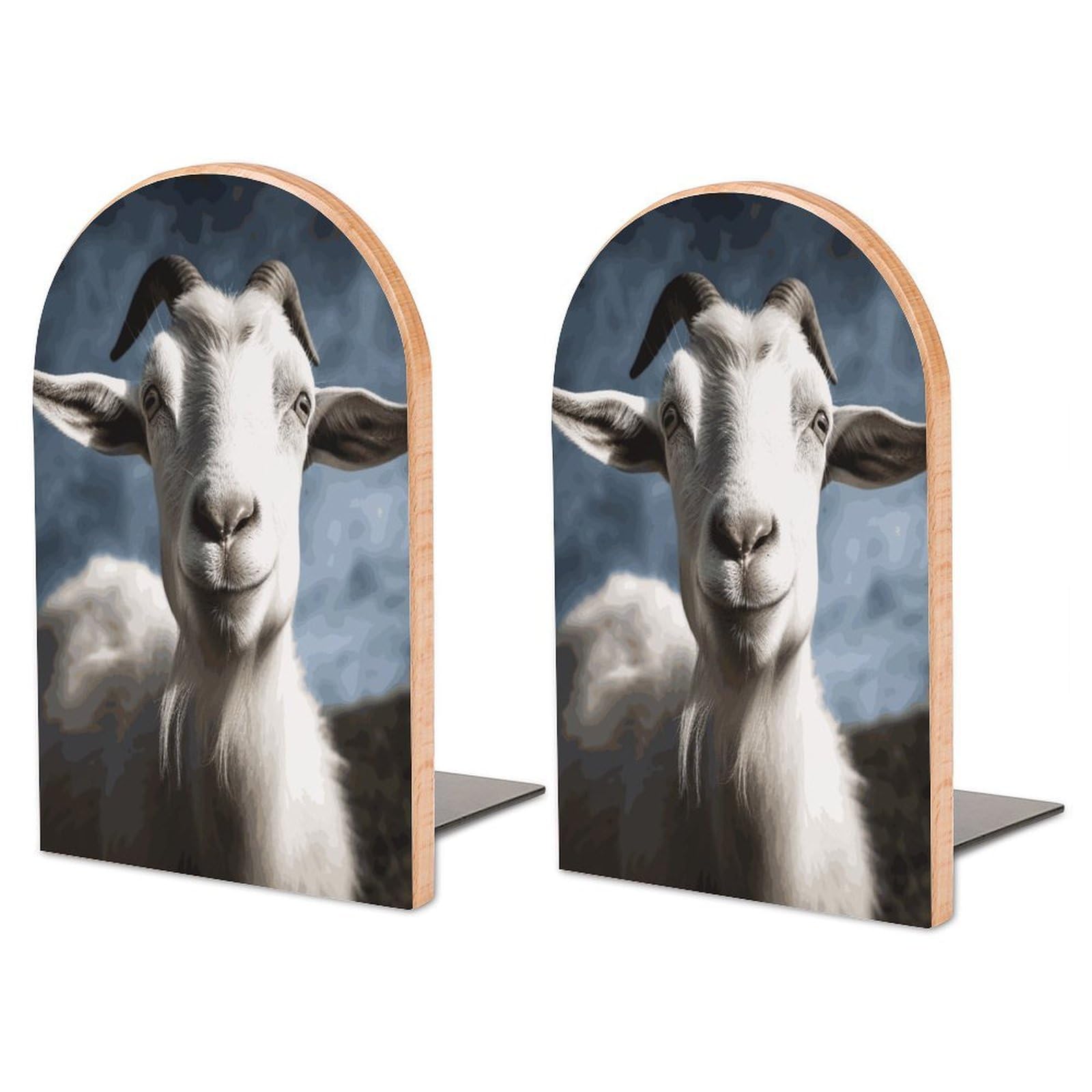 Heavy Duty Goat Book End Wooden Bookends with Metal Base Non-Skid Book Stopper for Shelves Books Organizer for Home Office Supplies 6.7 X 4.7 X 3.9”
