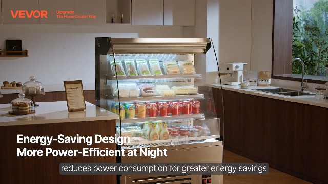 Image of VEVOR Open Air Merchandiser, 4.6 cu. ft. Shelving Commercial Refrigerator, Grab and Go Fan Cooling Display Cooler, with LED Lighting, Night Curtain, Horizontal for Restaurants, Stores, Office