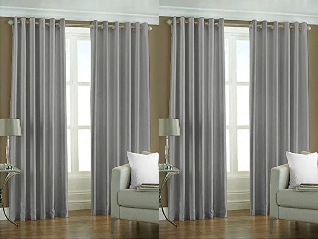 Exporthub 4 Piece Polyester Blend Eyelet Solid Long Door Curtain - 8 Ft, Grey