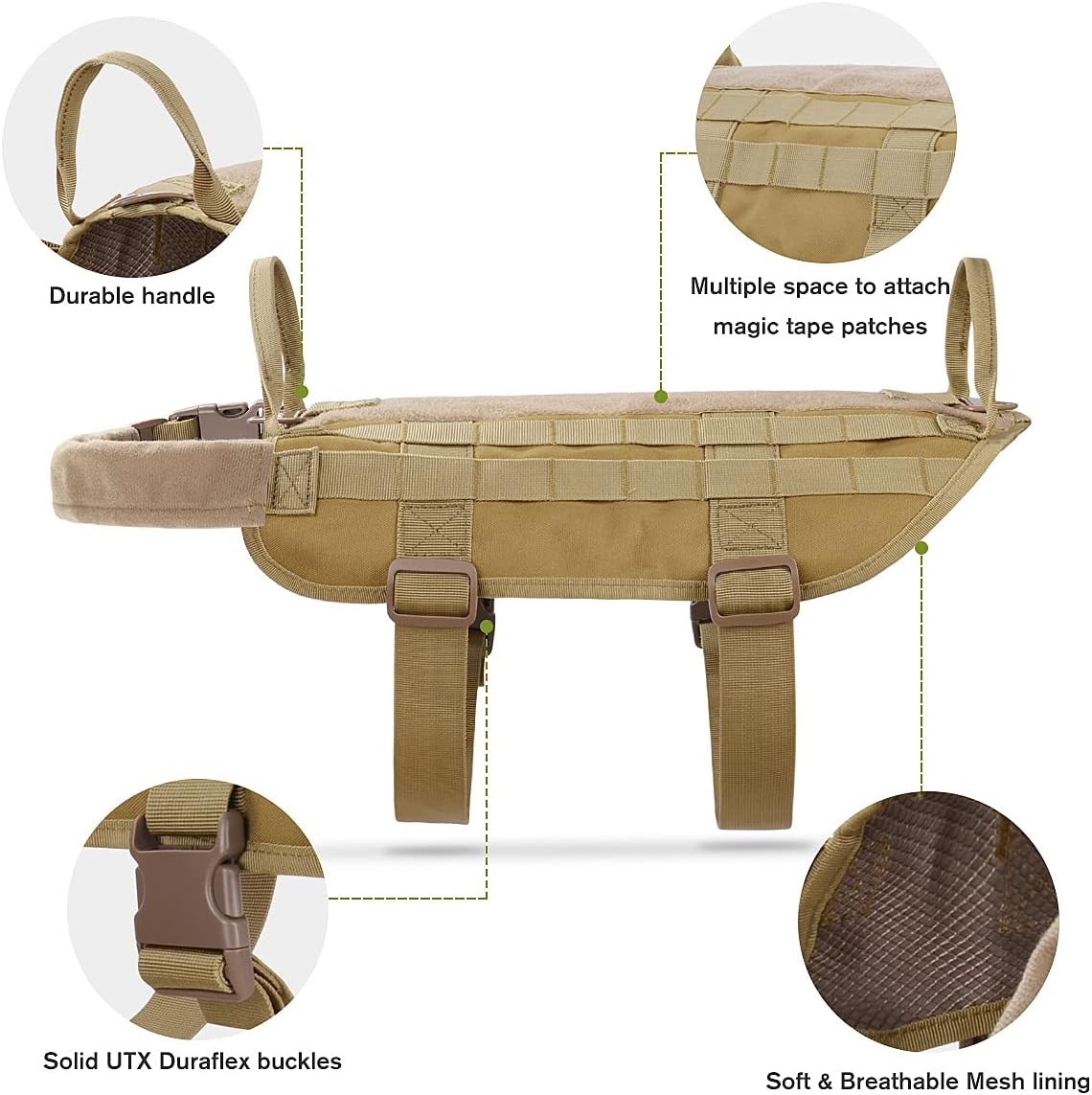 EAmber Tactical Dog Vest Harness Heavy Duty Dog Pet Working Vest Easy Control for Medium Large Dogs for Hiking Training Outdoor Dogs