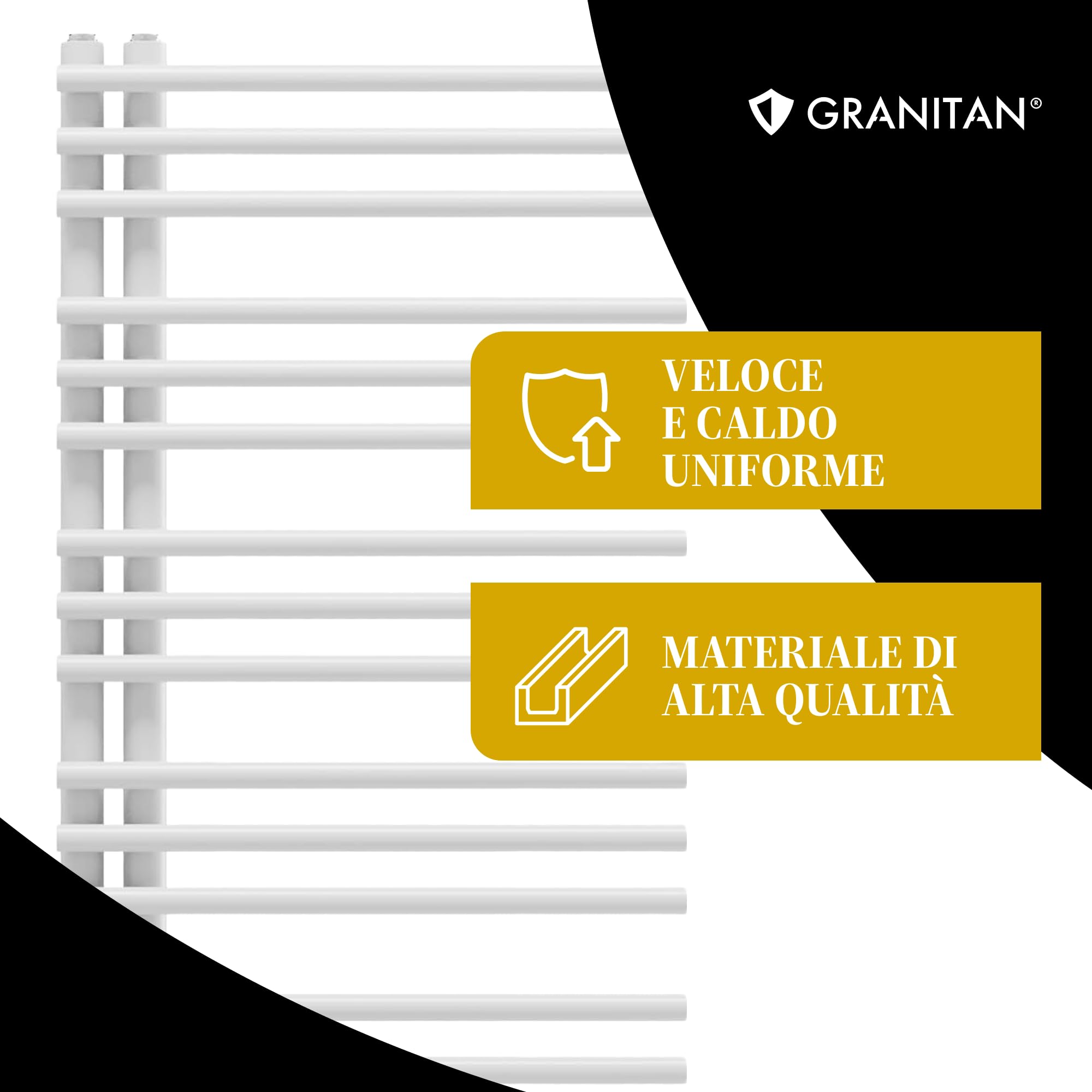 Granitan Termoarredo Bagno 90x50 cm - 400W - Termo Arredo da Bagno - Termoarredo Idraulico - Termosifone da Parete - Bianco