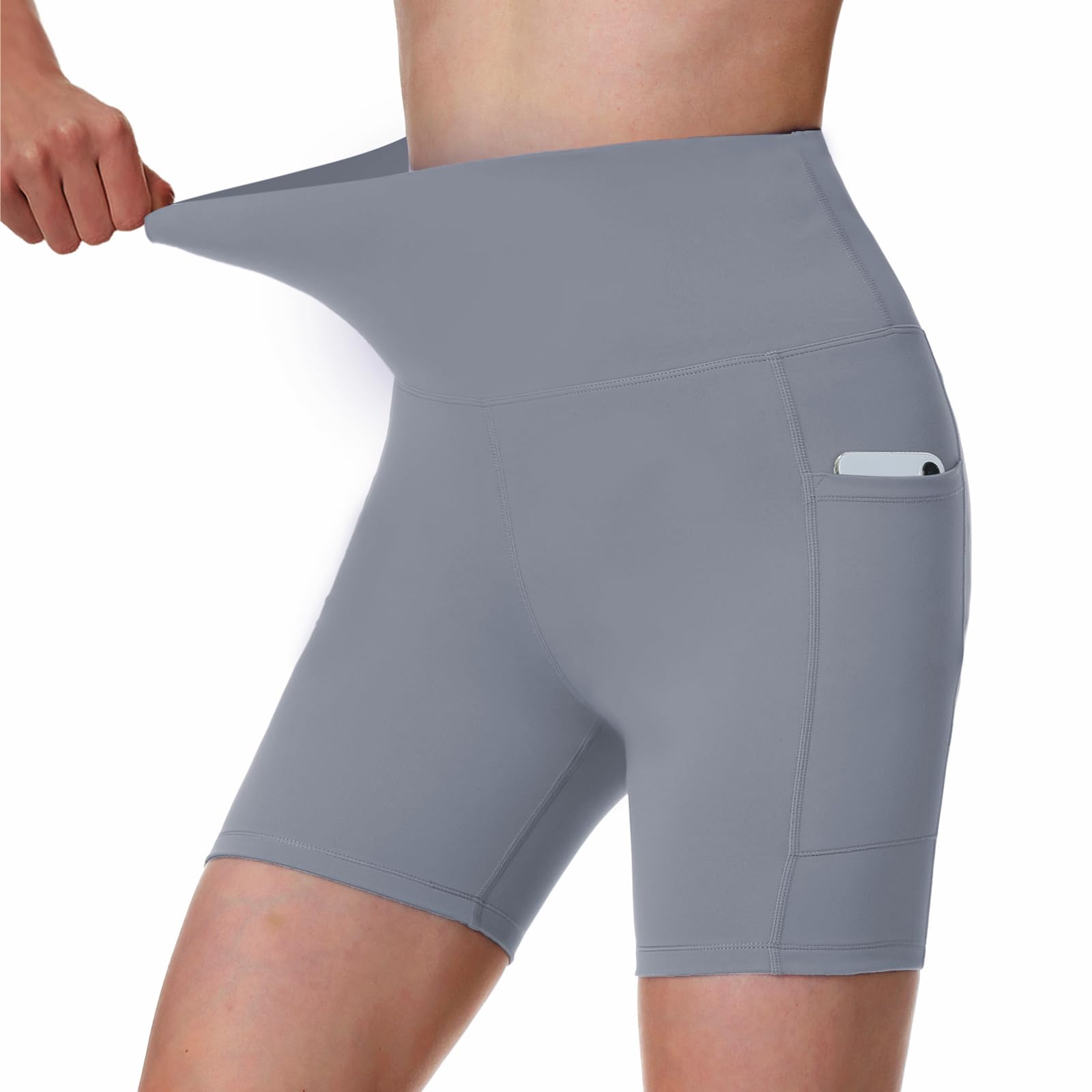 SPACEVIKING Yoga Shorts for Women Tummy Control Workout Shorts High Waisted Athletic Short Spandex Biker Shorts with Pockets Comfy (Grey, M), Medium