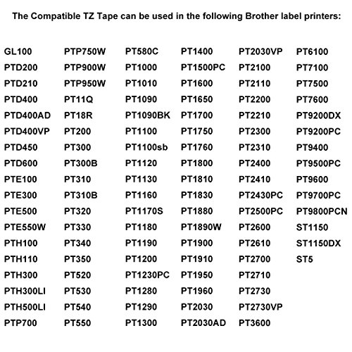 Replace Brother PTouch Labels Tape TZe631 TZ631,1/2 Inch(12mm) W x 26.2 Feet(8m) L,Black on Yellow,Compatible for Brother Label Maker PTD210 PTH100 PTD400AD PTP700 PTD600 PT1230PC, 5 Pack