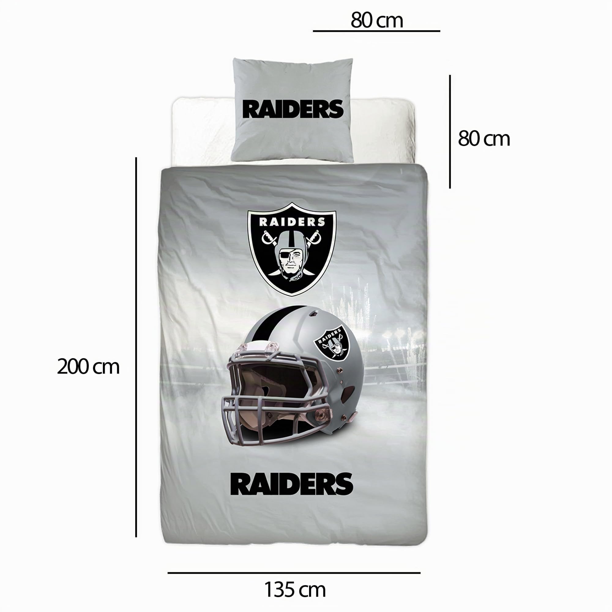BERONAGE NFL Bettwäsche Las Vegas Raiders 135 x 200 cm + 80 x 80 cm 100% Baumwolle Renforcé-Linon-Qualität Reißverschluss American Football Fan Super Bowl Allegiant Rusher Wende-Bezug deutsche Größe
