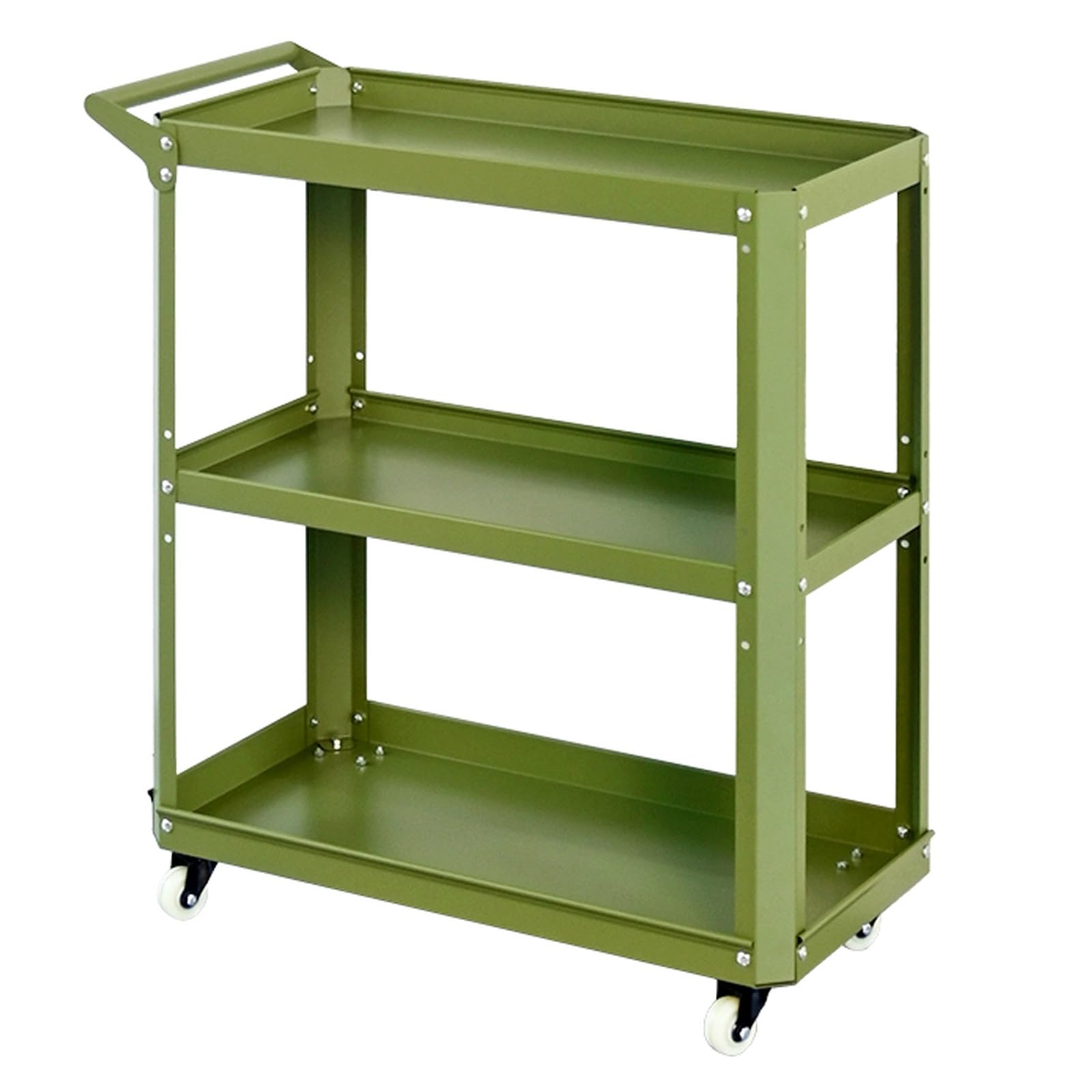 Carro utilitario de acero de 3 niveles con ruedas, blanco, 70 x 34 x 80 cm