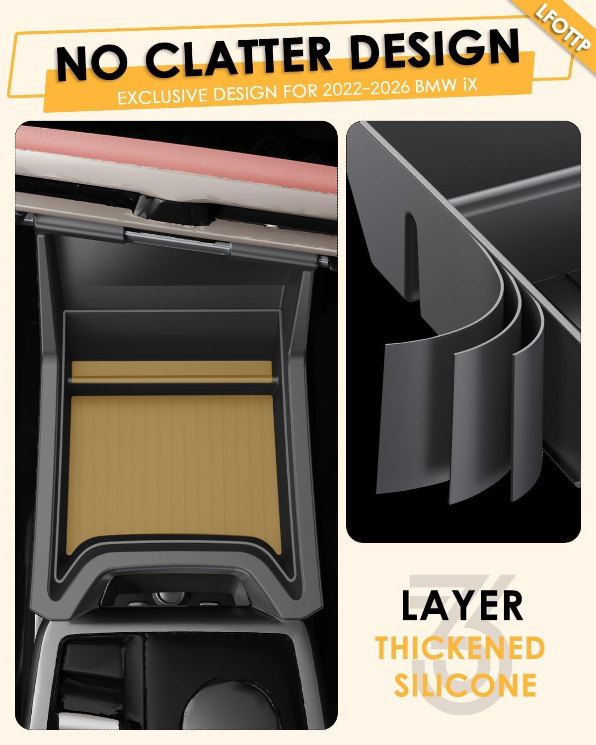 LANTU Centrale console organizer tray voor BMW iX 2022-2025 opbergdoos met anti-slip vloeibaar siliconen BMW iX accessoires gepatenteerd ontwerp ( bovenste