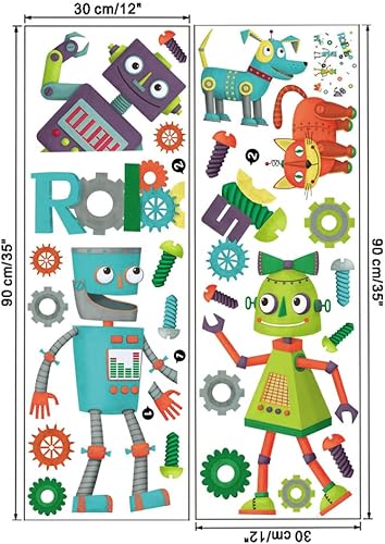 Miniatura 7 de Pegatina de pared de robot de juguete para niños calcomanía de robot de dibujos animados desmontable para decoración de pared verde