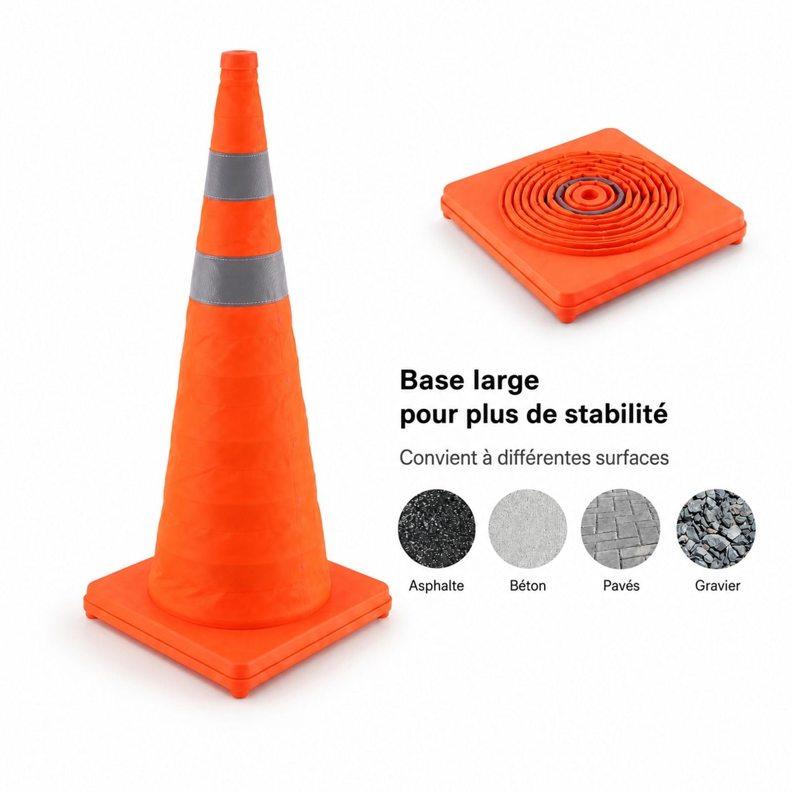 4 pièces cônes de signalisation Pliables avec collerette réfléchissante et Sac de Transport, pour Parking et contrôle de Circulation