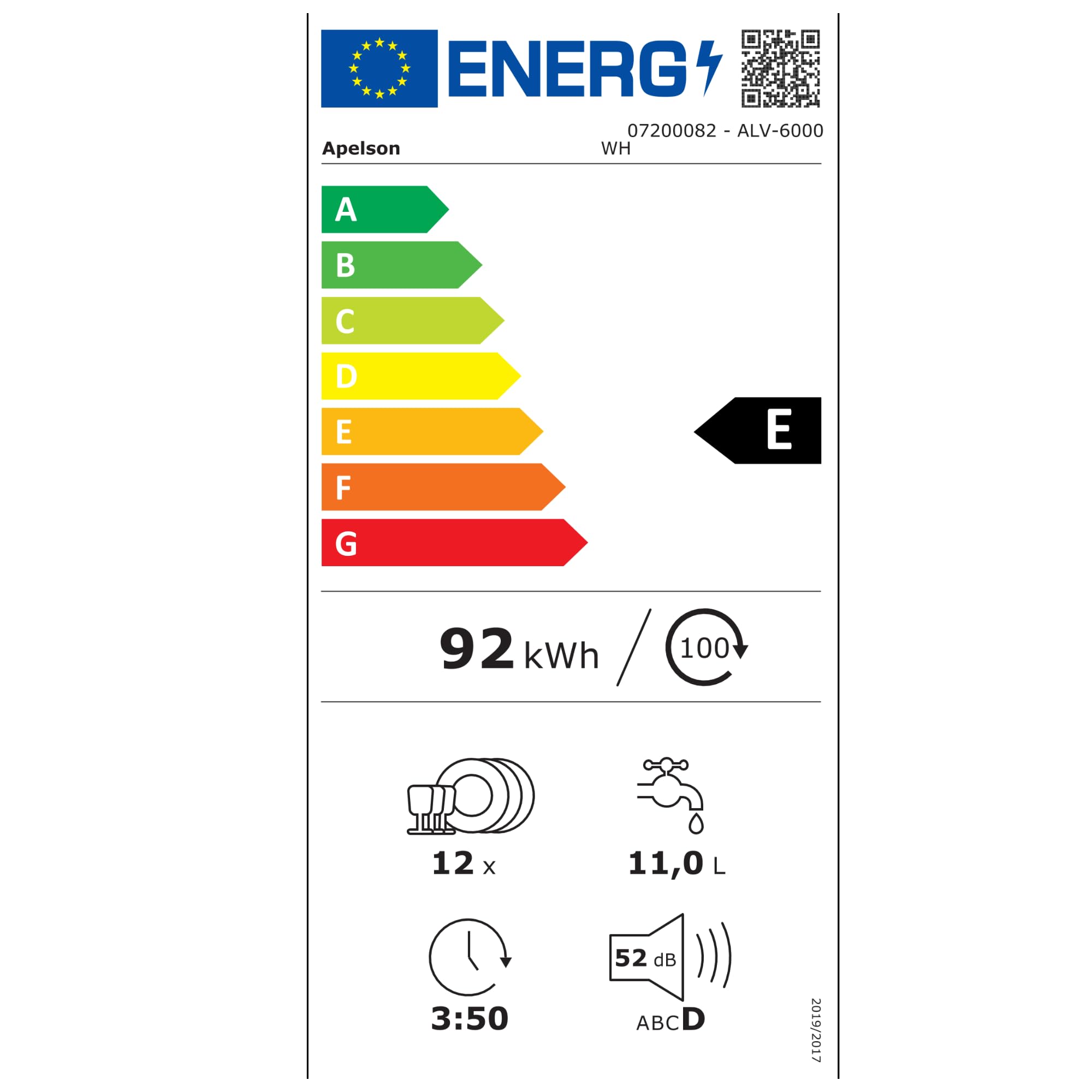 Apelson Lavavajillas Libre Instalación ALV-6000 WH, 60cm 12 Cubiertos, 4 Programas, Express 90’ y Rápido 30’, Media Carga, Programación Diferida 3-9 h, Smart Inox