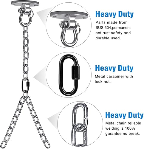Miniatura 7 de BeneLabel Juego de 2 cadenas colgantes de porche resistente, accesorios para hamaca para patio de juegos en interiores y exteriores, 4 tornillos de