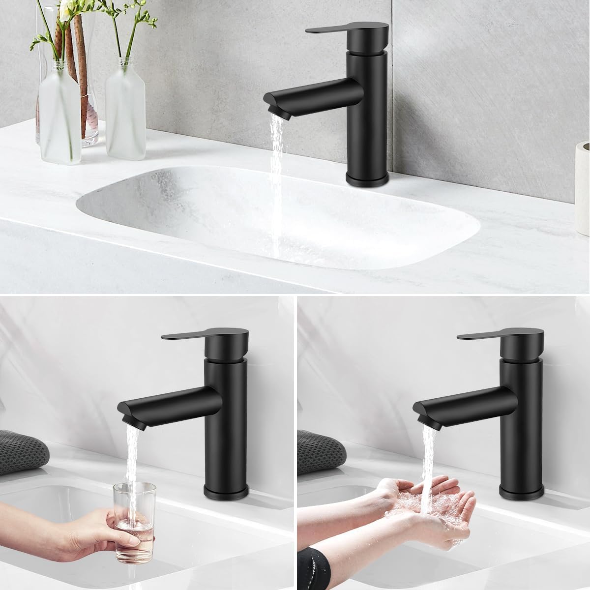 Rubinetto Lavabo Bagno Nero In Acciaio Inox - Monoforo Con Miscelatore Freddo/Caldo - Per Cucina O Bagno - Foto 7