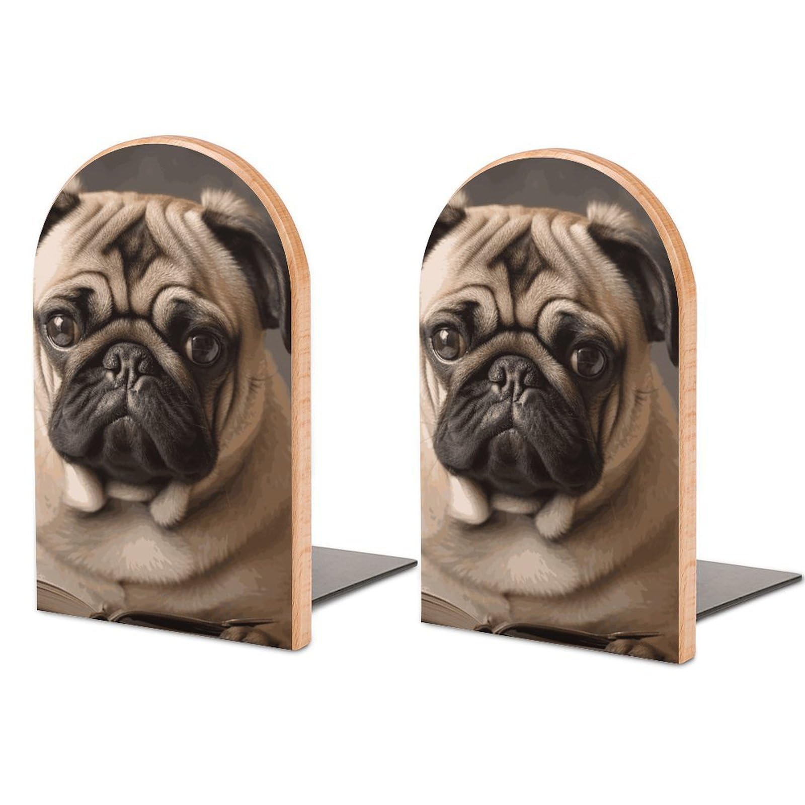 Animal Pug Dog Bookend Modern Bookends for Shelves Non-Skid Book Holder Heavy Duty Metal Book Storage for Books CDs Decorative Book Stopper for Home