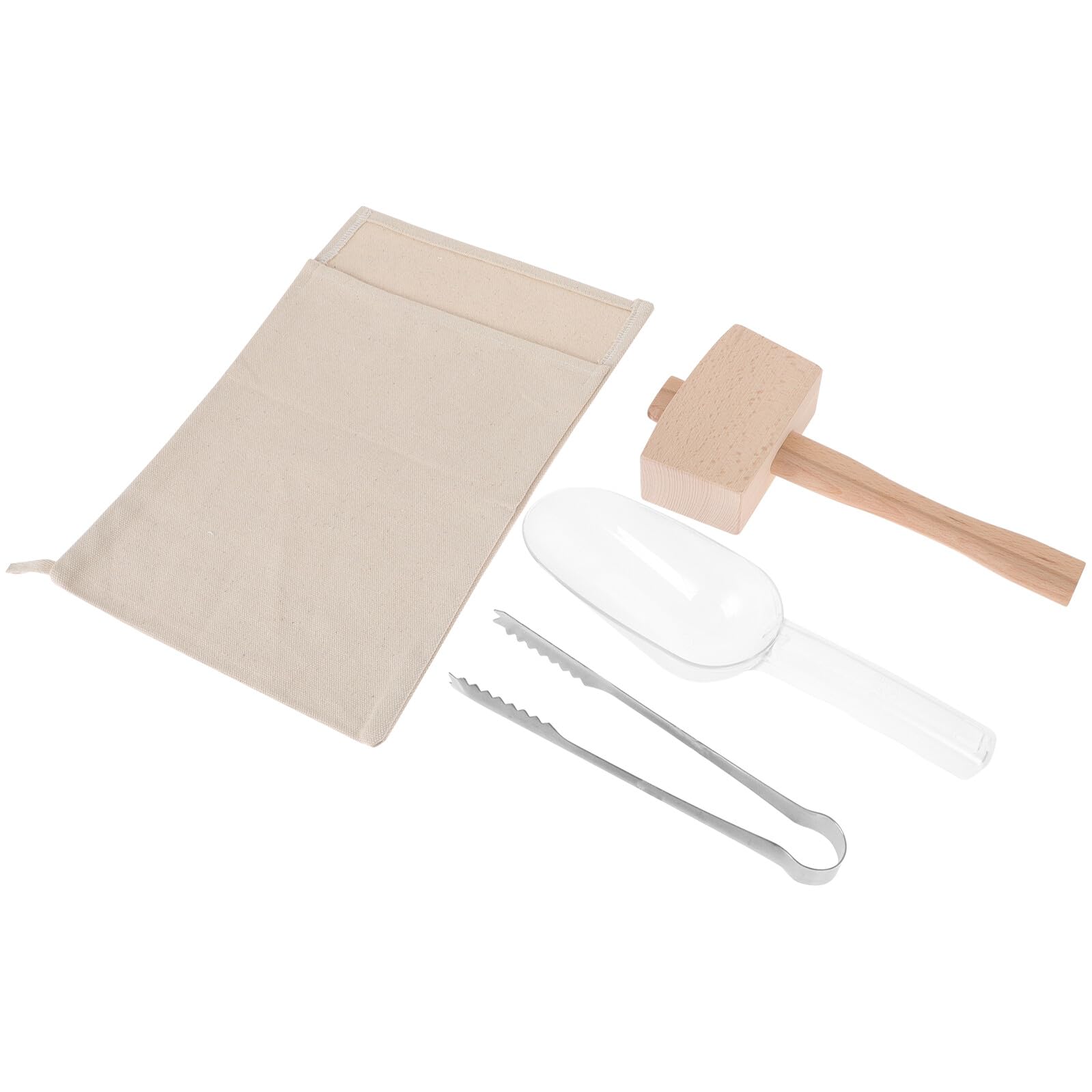 GLEAVI Juego de Bolsa para Picar Hielo y Mazo de Madera Resistente, Bolsa de Tela Plegable para Bar y Cocina, Herramienta Duradera para Triturar Hielo