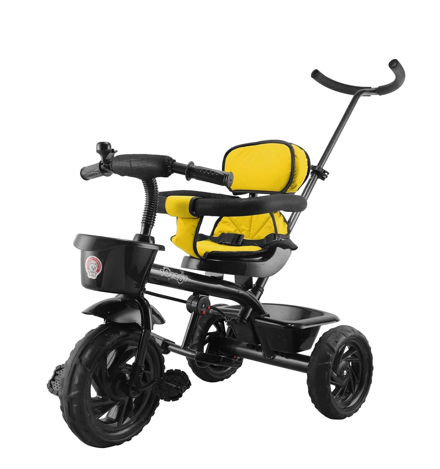 JoyRide Learn-to-Ride Trike on 3 Wheels with Safety Harness, Non-Slip Pedal,Storage Basket and Removable Parent Handle (Yellow)-image-27