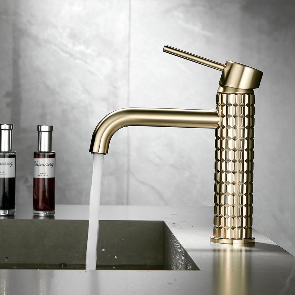 Wasserhahn Bad Waschtischarmatur Messing Einhebel Mischbatterie Waschbecken Armatur, Badarmatur Waschtischbatterie Badezimmer, Gebürstetes Gold